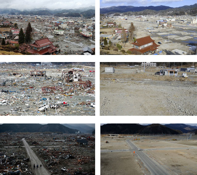 東日本大震災の被災地の以前と現在